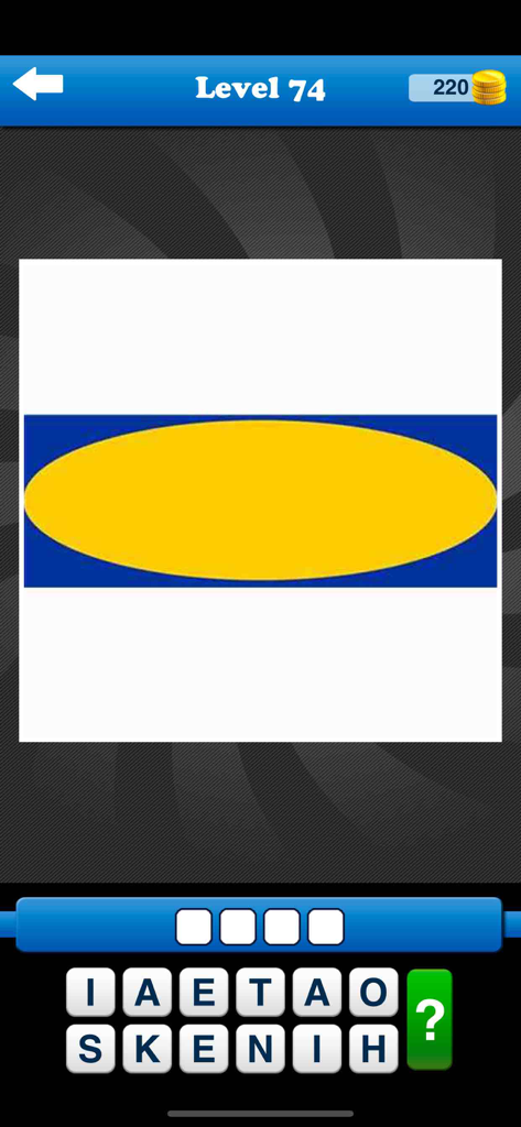 Captura de pantalla del juego del Juego de Adivinar el Logo de Marca mostrando un nivel de trivia del logo de IKEA