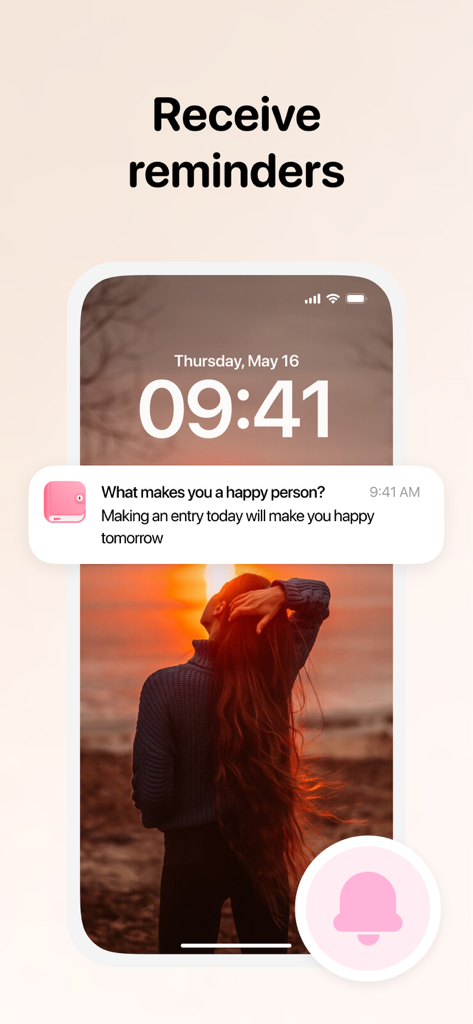 Secret Diary with Lock - Muse - Pantalla de smartphone que muestra un recordatorio diario para escribir en el diario de la aplicación Muse Diary