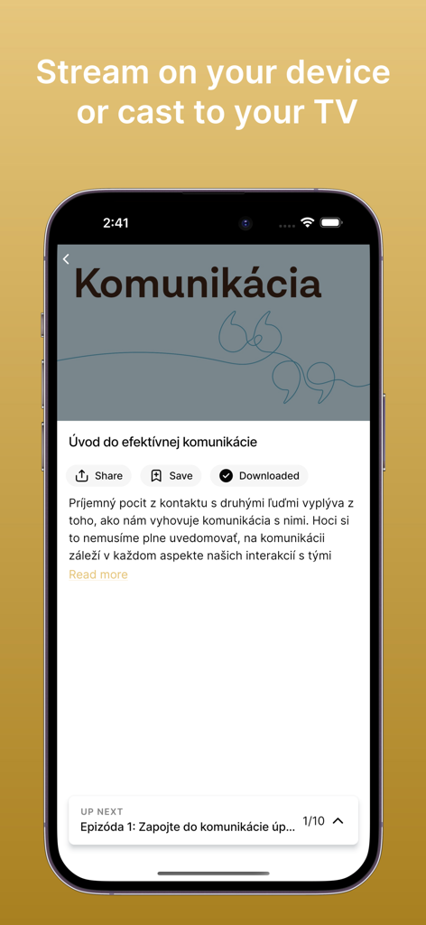 Refocus by Krause - Captura de pantalla de la aplicación Refocus by Krause que muestra consejos de comunicación y opciones para transmitir o emitir contenido.