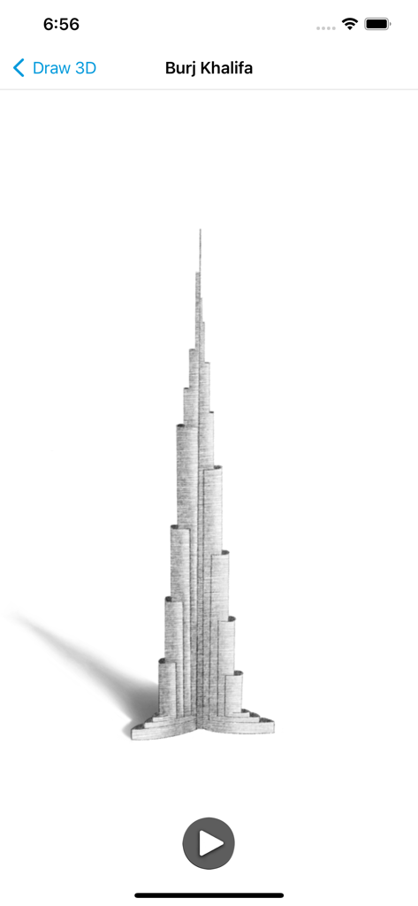 Learn how to Draw 3D - Boceto a lápiz 3D de la torre Burj Khalifa en la aplicación Aprende a dibujar en 3D.