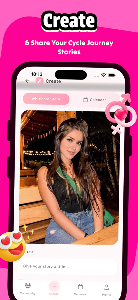 Vinee app interface for creating and sharing cycle journey stories.