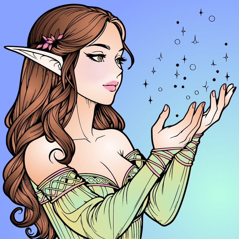 realistic elf girl doing magic
