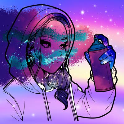 a realistic girl, spray painting