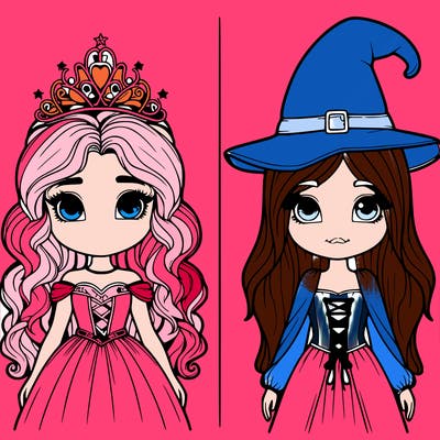 two realistic girls one princess one witch