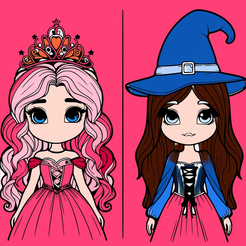 two realistic girls one princess one witch