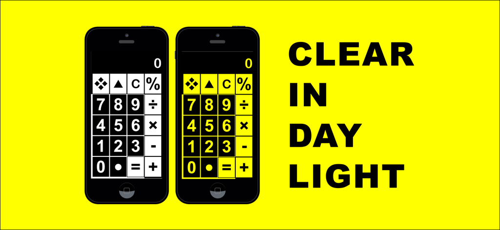 Big Calculator Low Vision - Big Calculator Low Vision interface with high contrast black and yellow modes for daylight reading