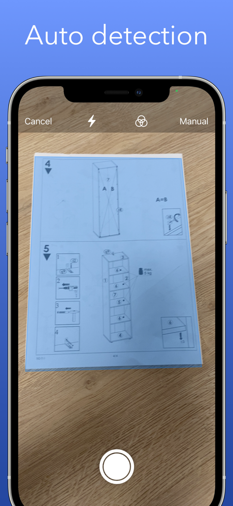 Scan it app automatically detecting edges of a document on an iPhone screen