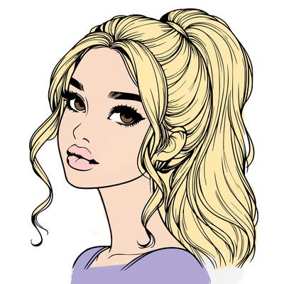 realistic girl with a ponytail on her hair and lips