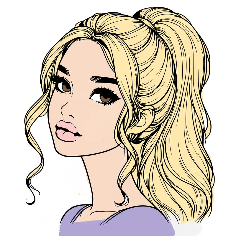 realistic girl with a ponytail on her hair and lips