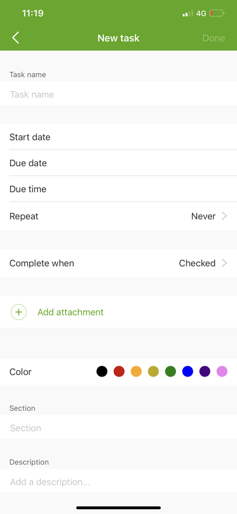 Pantalla de creación de nueva tarea en la app móvil TELUS Business Connect
