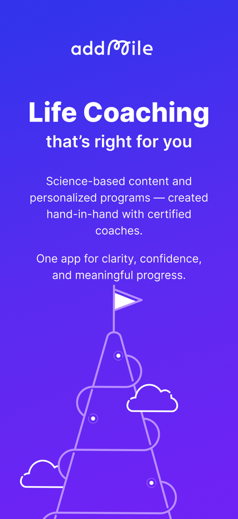 AddMileアプリのパーソナルライフコーチングと成長プログラムの画面