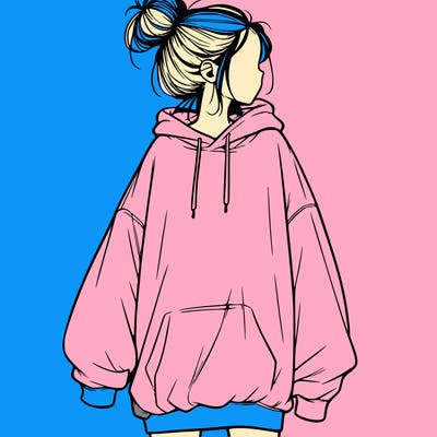 realistic girl with a oversized sweatshirt on and a bun