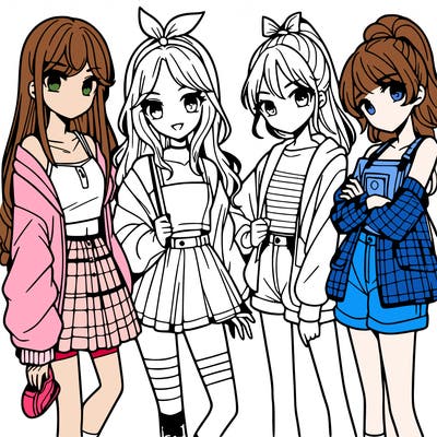 teen manga girls group of 4