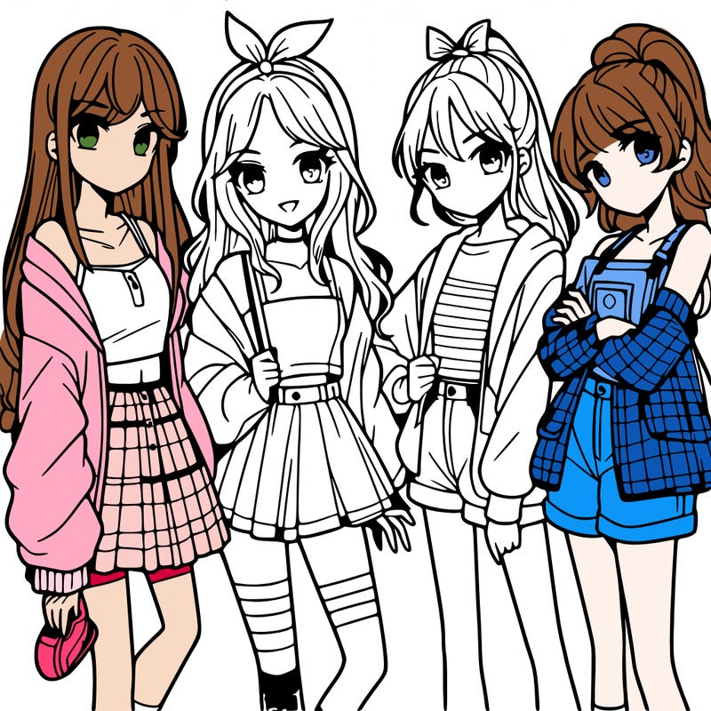 teen manga girls group of 4