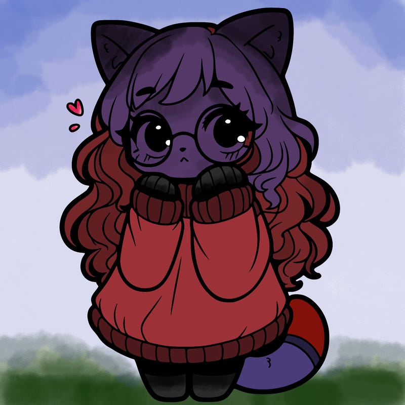 shy catgirl in an oversized sweater with glasses and curly hair