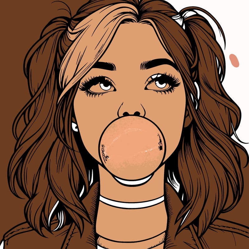 realististic girl blowing bubble -gum