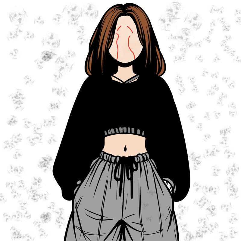 realistic girl faceless with baggy pants and a crop top
