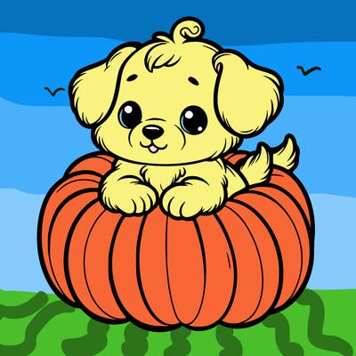cute little puppy in a pumpkin