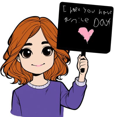 realistic girl holding up a sign