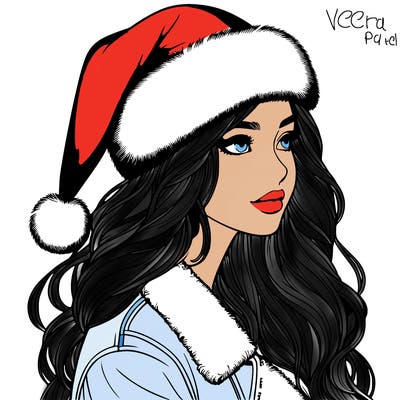 realistic girl in santa hat