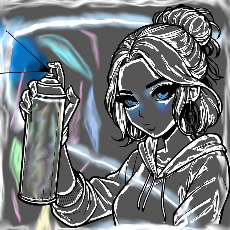 a realistic girl spray painting