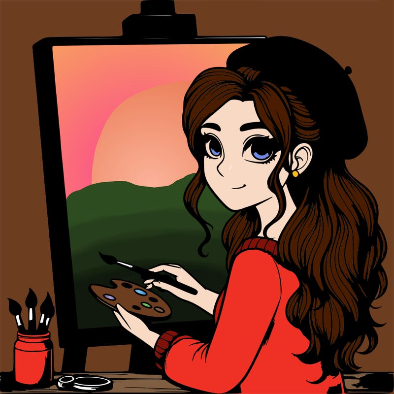 realistic girl artist painting a blank canvas