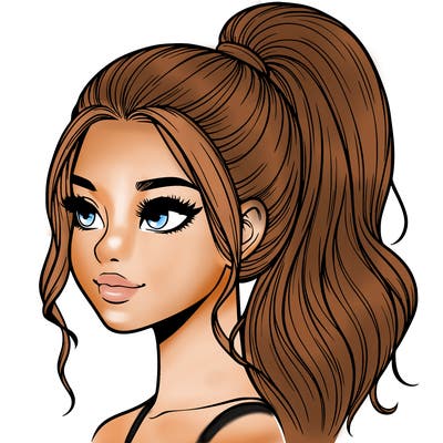 realistic girl with a high ponytail