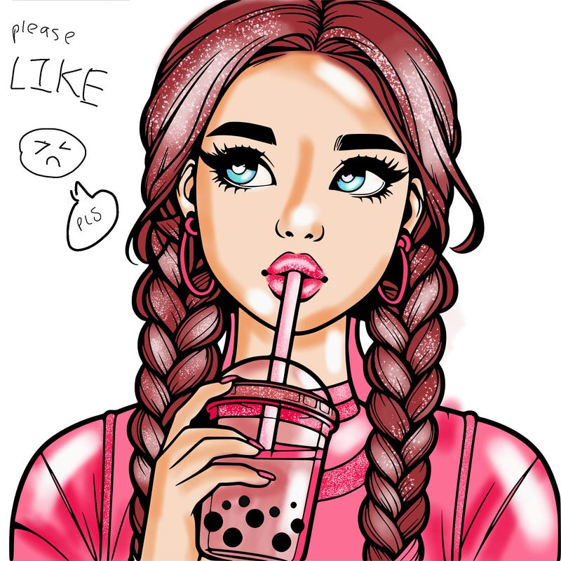 realistic girl with braided hair drinking boba