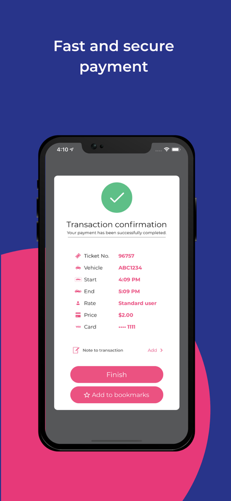 Flowbird parking app transaction confirmation screen showing a successful payment