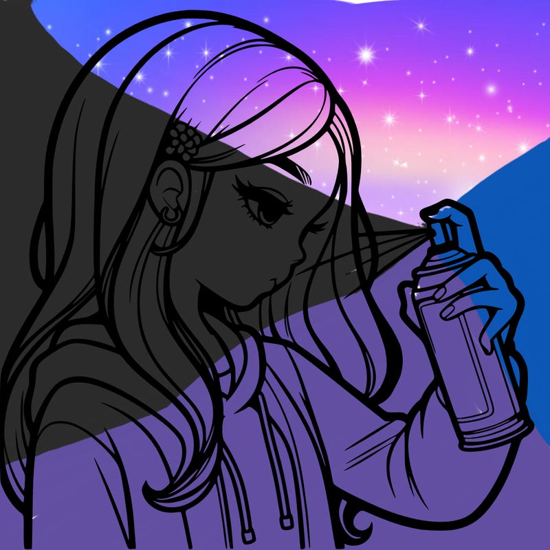 a realistic girl spray painting