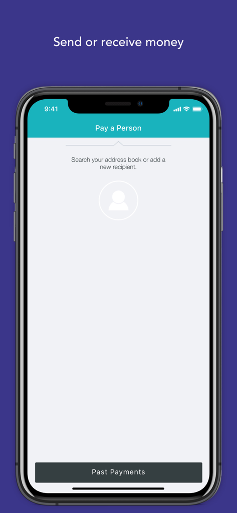 Turbo Card - Turbo Card mobile app Pay a Person interface for sending and receiving money.