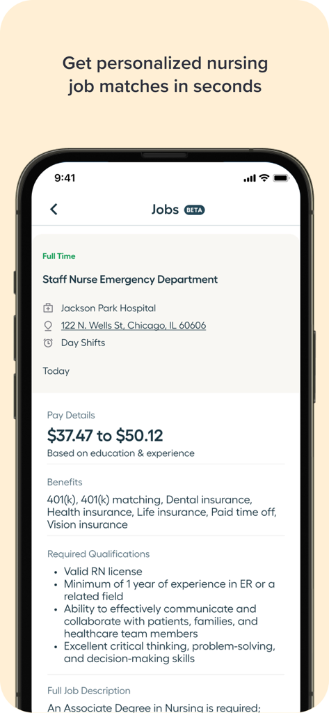 NurseGrid App-Oberfläche zeigt personalisierte Krankenschwestern-Jobangebote und detaillierte Schichtbeschreibungen