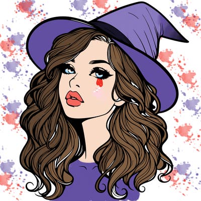 realistic witch girl with wavy hair and lips