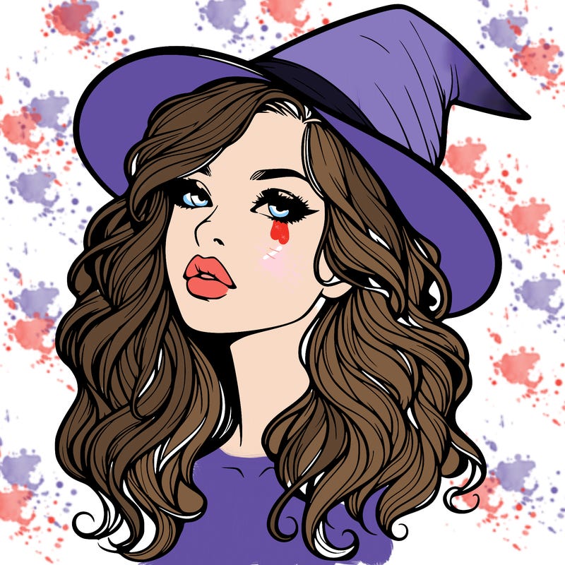 realistic witch girl with wavy hair and lips