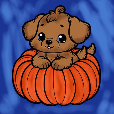 cute little puppy in a pumpkin