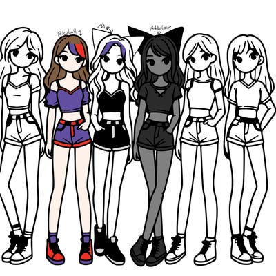 a group of girls wearing crop tops and shorts