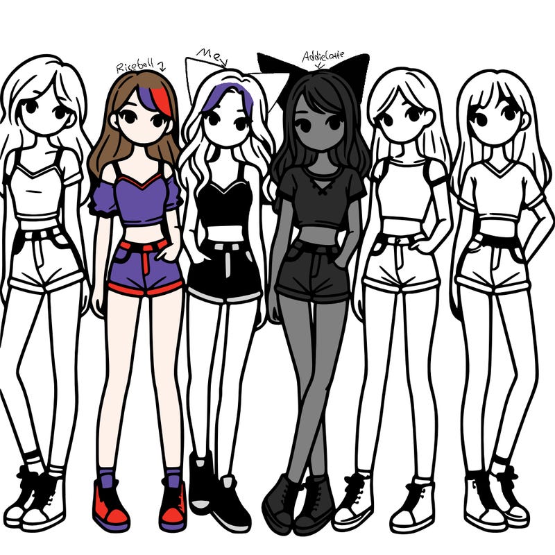 a group of girls wearing crop tops and shorts