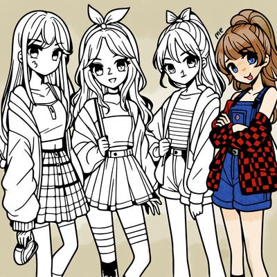 teen manga girls group of 4