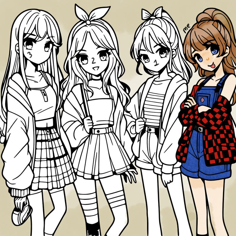 teen manga girls group of 4