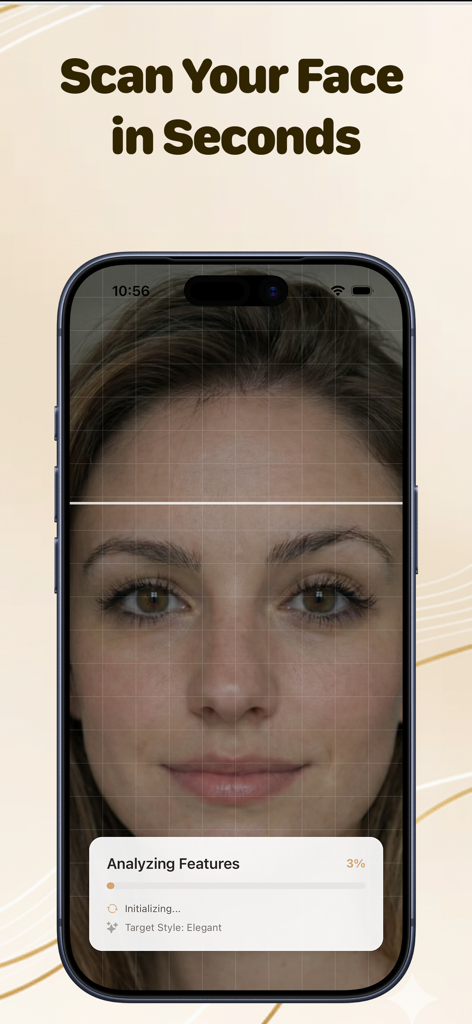 Brow Stylist - Perfect Brows - Smartphone showing AI facial analysis for personalized eyebrow styling.