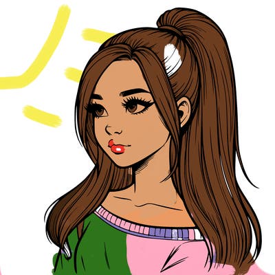 realistic girl with a high ponytail