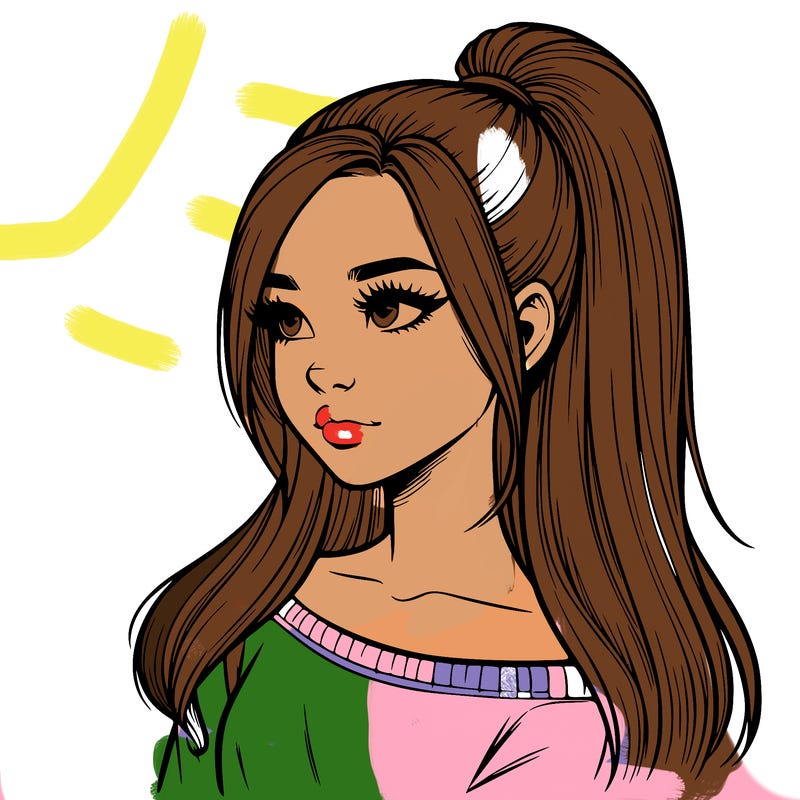 realistic girl with a high ponytail