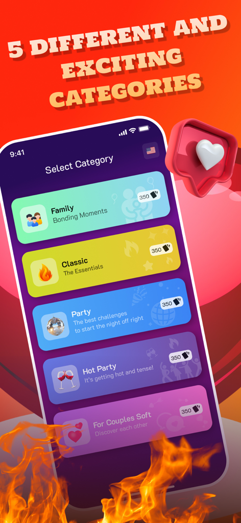 Truth or Dare 2025 - Truth or Dare 2025 app interface showing five different game categories including Family, Classic, Party, Hot Party, and Couples modes.