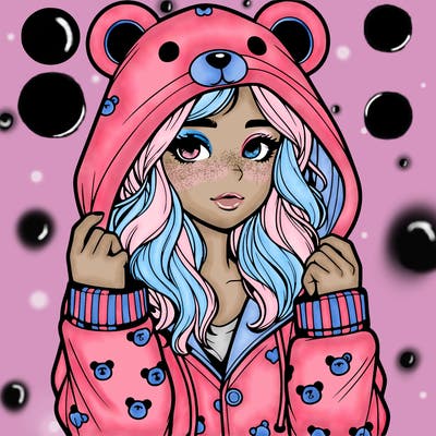 realistic girl in a animal pjs hoodie