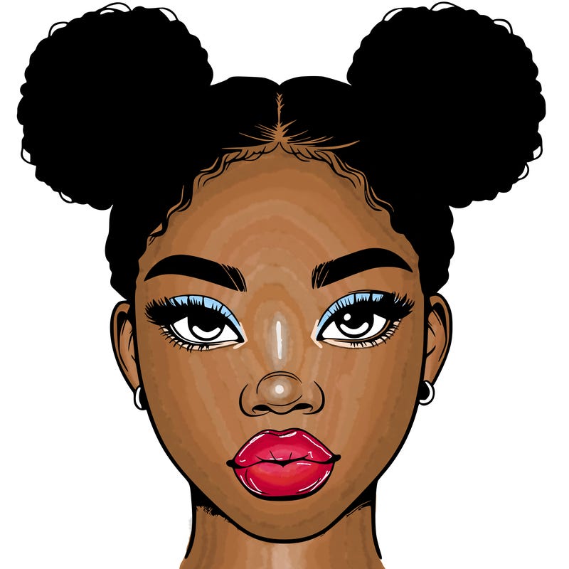 realistic black woman with two buns