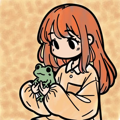 girl with long hair and a oversized shirt. and she is holding a frog