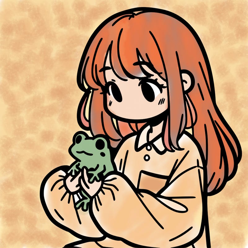girl with long hair and a oversized shirt. and she is holding a frog
