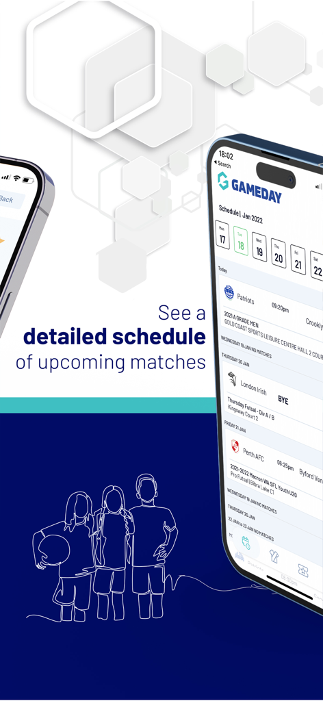 GameDay App - GameDay app mobile screen displaying a detailed schedule of upcoming sports matches