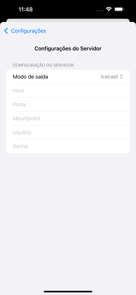 APPRADIO.PRO - Mix Live - Server configuration screen in the Mix Live app showing Icecast output mode and host settings