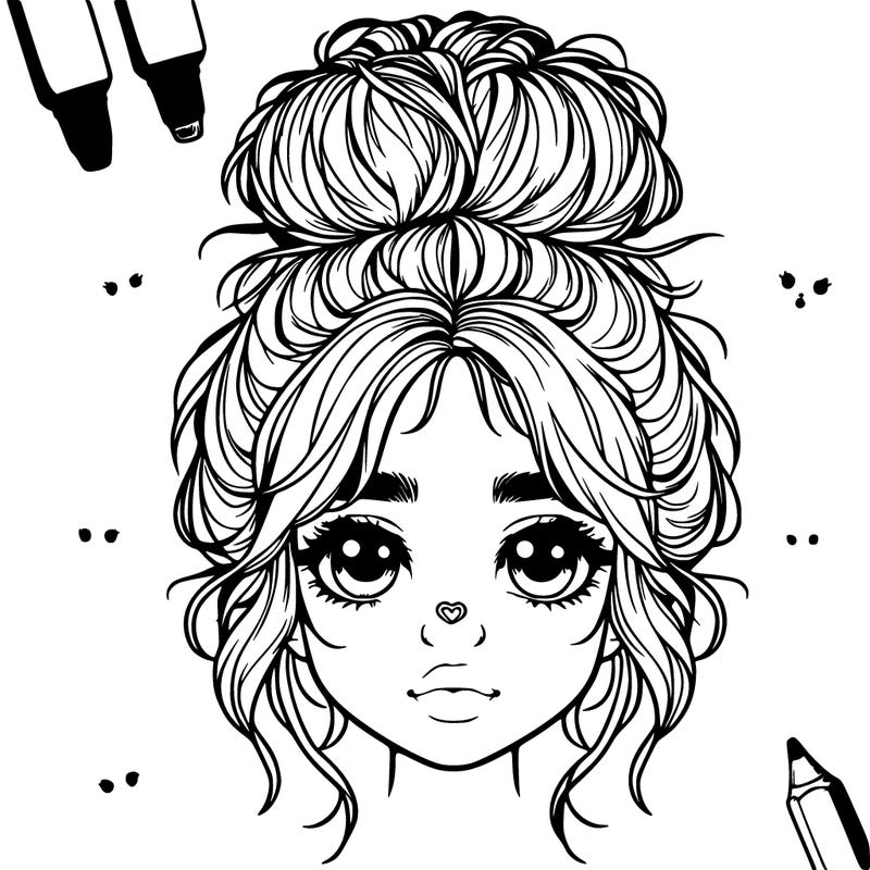 realistic girl with messy bun and cute nose